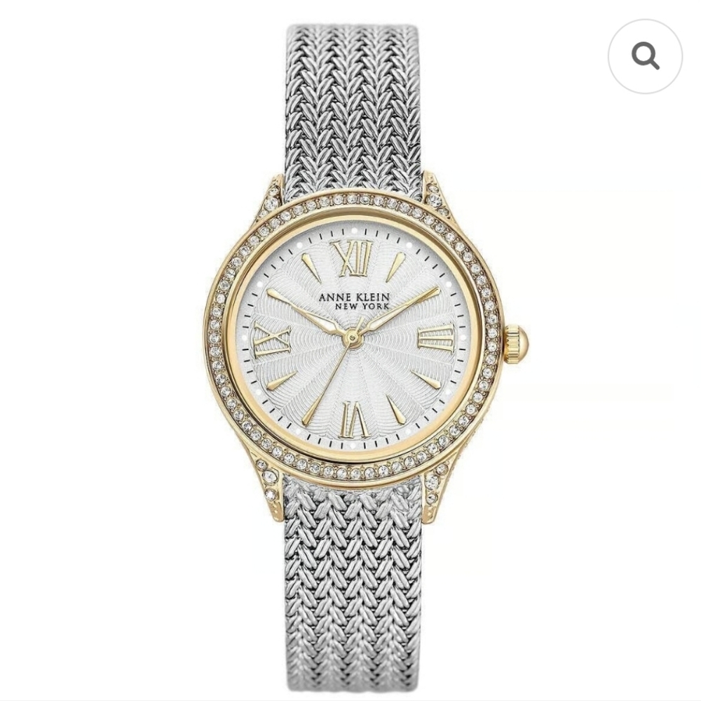 Anne Klein NY Swarovski Crystal Two-Tone Mesh Watch 12/2291SVTT - New Battery